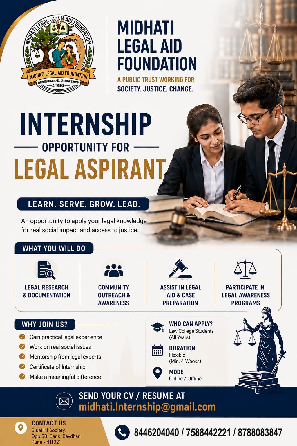 Midhati Legal Aid Foundation — Internship Opportunity for Legal Aspirants poster